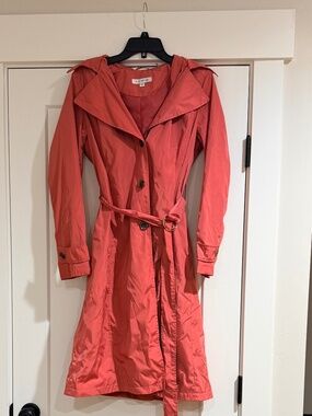 Women's VIA Spiga Pink Coral Hooded Trench Coat Jacket Women's Size S